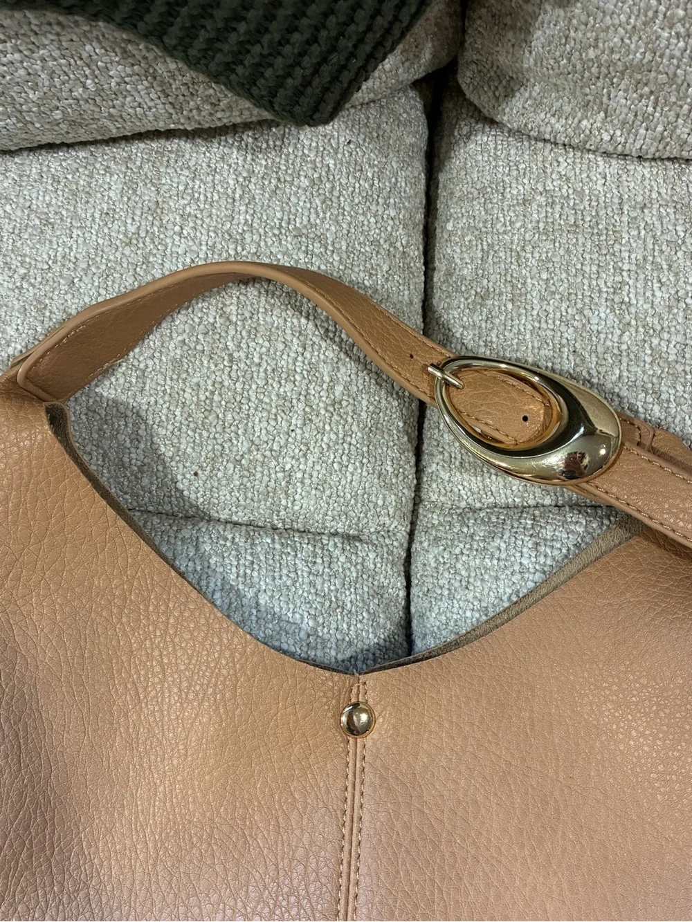Anthropologie Tan Leather Mini Hobo Bag - Soft Pebbled Finish with Gold Buckle